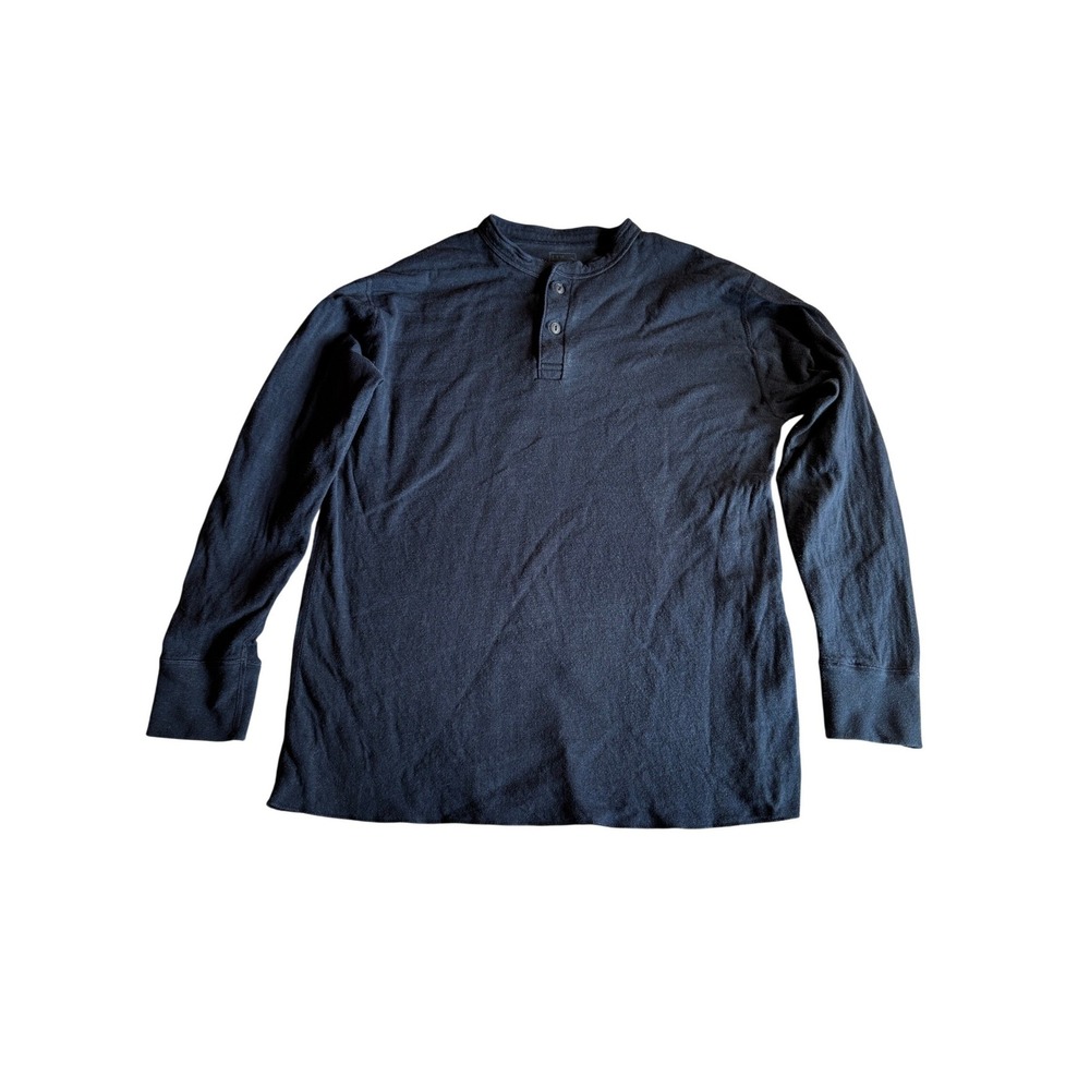 LL Bean Mens XL Tall River Driver Wool Blend Long Sleeve Henley‎ Shirt Navy Blue